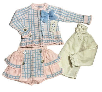 IN STOCK RAHIGO skort blouse and jacket set pink/blue