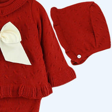 Red set With Bloomer And Bonnet  DF24022