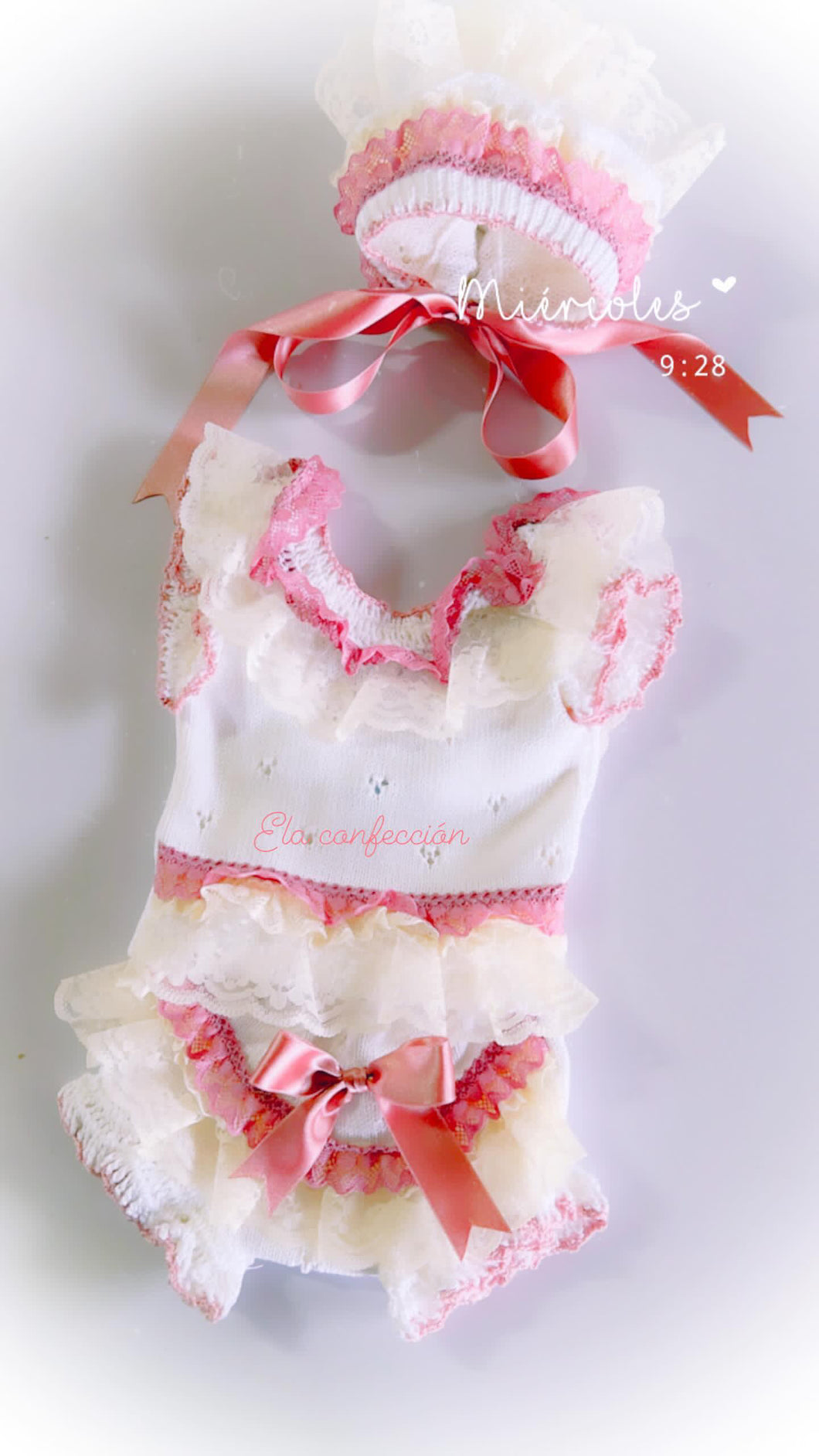 ELA SS24 top bottoms and bonnet  (handmade 6weeks)