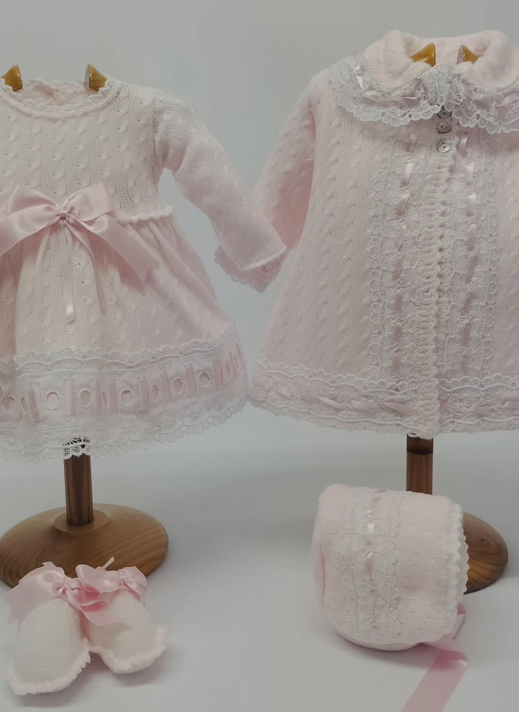Luxury knit dress bonnet and jacket  (Handmade 6-8week Leadtime)