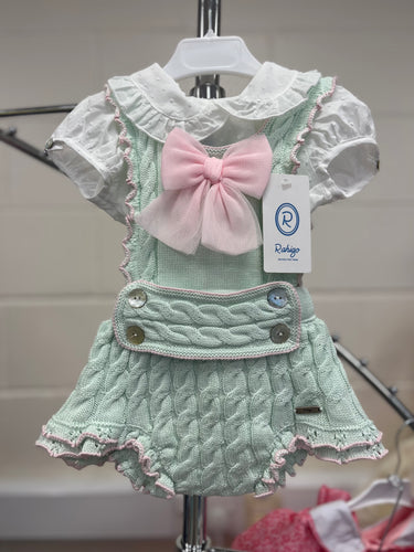 Rahigo SS24 romper and shirt IN MINT WITH BABY PINK TRIMS