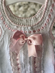 Luxury knit romper bonnet and booties   (Handmade 6-8week Leadtime)