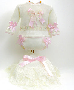 Luxury knitted set with lace (Handmade 6-8week Leadtime)
