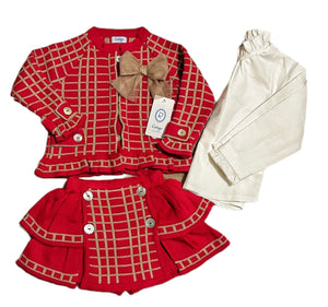 IN STOCK RAHIGO skort blouse and jacket set RED/camel