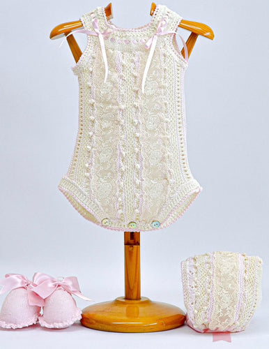 Luxury knit romper and bonnet (Handmade 6-8week Leadtime)