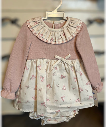 Pink Dress And Nappy Cover With bonnet 25407