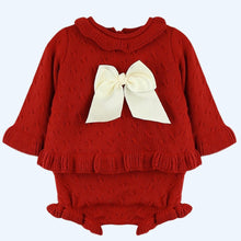 Red set With Bloomer And Bonnet  DF24022