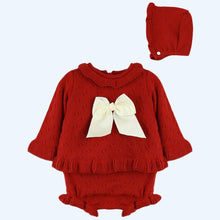 Red set With Bloomer And Bonnet  DF24022