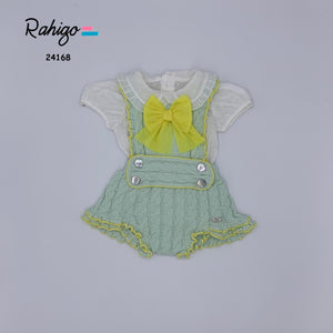 Rahigo SS24 romper and shirt IN MINT WITH BABY PINK TRIMS