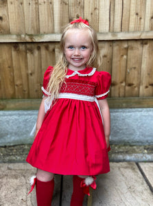 Tulle Ribbon slot smock sonata Red (HANDMADE TO ORDER 5/6weeks lead time)