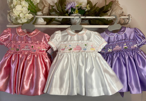 Sonata Satin birthday cake smock (handmade)