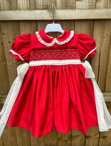 Tulle Ribbon slot smock sonata Red (HANDMADE TO ORDER 5/6weeks lead time)