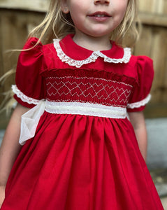 Tulle Ribbon slot smock sonata Red (HANDMADE TO ORDER 5/6weeks lead time)