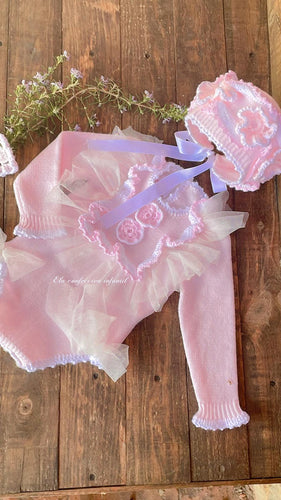 ELA AW22 Romper and bonnet  (handmade 6weeks)