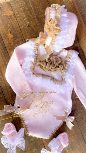 ELA AW22 Romper and bonnet  (handmade 6weeks)