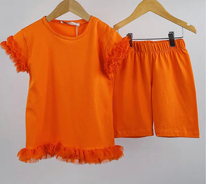 Orange Tulle shorts set