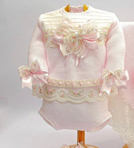Luxury knitted set with lace (Handmade 6-8week Leadtime)