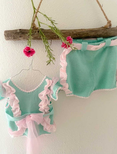 ELA mint/pink tulle shorts set