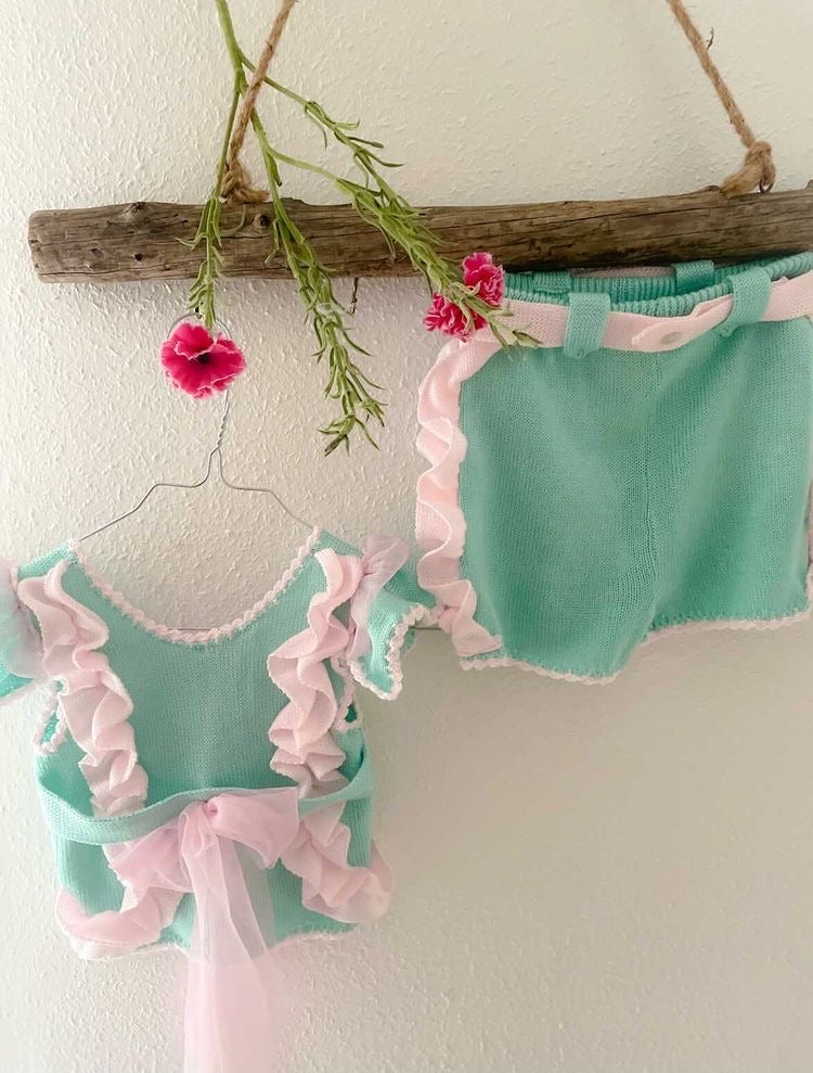 ELA mint/pink tulle shorts set