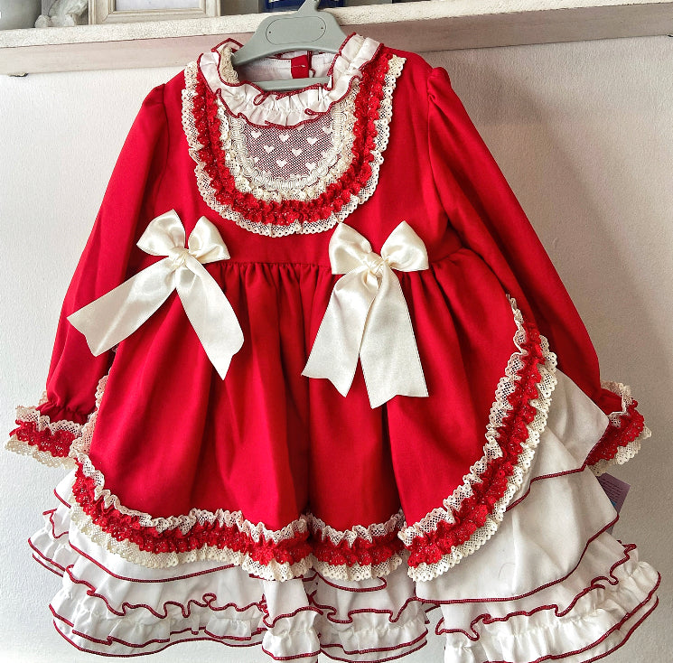 white christmas dresses Berry Red Linen Christmas Dress With Ruffles main image 0